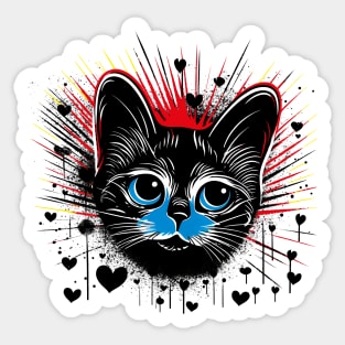 Expressionist black cat hearts design love for cat owner gift Sticker